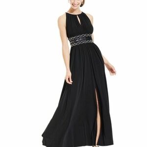 R&M Richards Womens Long Beaded Waist Gown Prom Dress Black Size 6